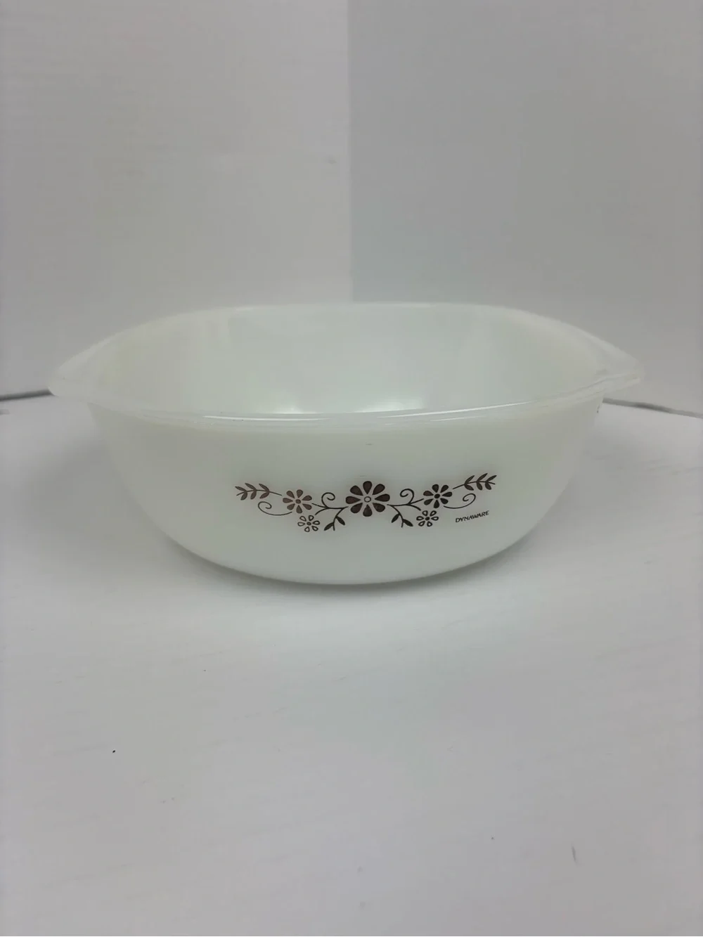 Vintage Terrocrisa Dynaware Baking Dish Milky White Brown Flowers 1.5 Quart Bake